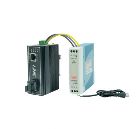 Link UT-0215MI-TS20 Fiber Optic Media Converter MINI-INDUSTRIAL 10/100 RJ45, SC connector (SM) w/DC Power Supply, 20km