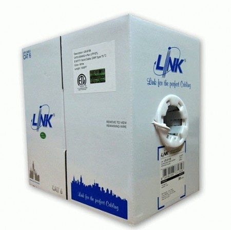Link US-9106LSZH CAT6 Indoor UTP Cable, Bandwidth 250MHz w/Cross Filler, 23 AWG, LSZH White Color, 305 M./Pull Box