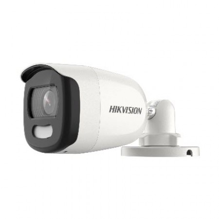HIKVISION DS-2CE10HFT-E Mini Bullet 5MP Camera ColorVu, PoC 2.8 mm, 3.6 mm fixed focal lens. 5MP high quality imaging CMOS, 2560 × 1944 resolution 24/7 color imaging with F1.0 aperture. White Light Range 20M, Sharp image display. Water and dust resistant 