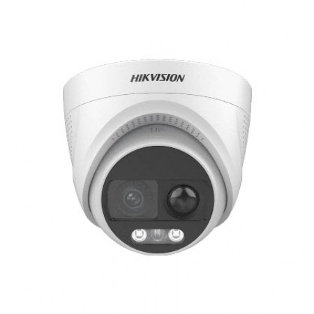 HIKVISION DS-2CE72KF3T-PIRXO Turret PIR Siren Audio 3K Camera ColorVu, 2.8 mm, 3.6mm fixed focal lens 2960 × 1665 resolution 24/7 color imaging White Light Range 20M Bright night imaging,  Built-in speaker, Water and dust resistant (IP67)