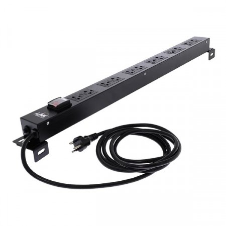 Link CH-10312A PDU 12 TIS Outlet w/Cable 3 M. + Lighting Switch w/Guard , 16A, Electronic Circuit Breaker