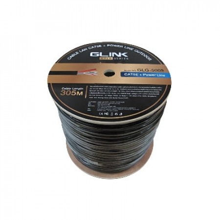 GLINK GLG5009 cat5E Gold series, UTP Outdoor w/Power Wire Cable, Black Color, 305M/Roll in Box