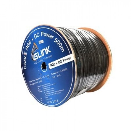 GLINK RG6 w/DC 500M Black PVC Jacket w/Power Wire 1.0sq.mm, Copper, Shield 95%, STANDARD 500m./Roll