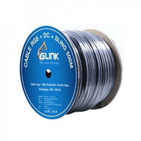 GLINK RG6 w/Sling 500M Black PVC Jacket w/Power Wire, SLING 1.2mm, Copper, Shield 95%, STANDARD 500m./Roll