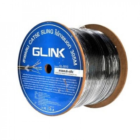 GLINK GL5010 CAT5E Outdoor UTP PE w/Drop Wire Cable, Black Color 305M/Roll in Box	