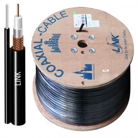 LINK CB-0108M RG 6/U Outdoor Cable Black PE Jacket w/Messenger, 95% Shield , MILITARY GRADE 500m./ Reel in Box