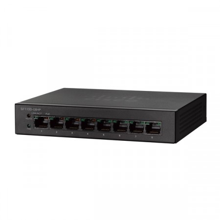 Cisco SF110D-08HP Switch PoE 8-Port 10/100 Ethernet Unmanaged, Total Budget 32W, 1.6 Gbps Capacity, Metal Enclosure