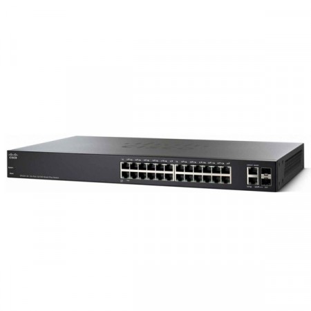 Cisco SF220-24 Switch 24-Port 10/100 Smart Managed, 2-Port SFP Combo, Spanning Tree/Link Aggregation/VLAN Support, Rack Mount