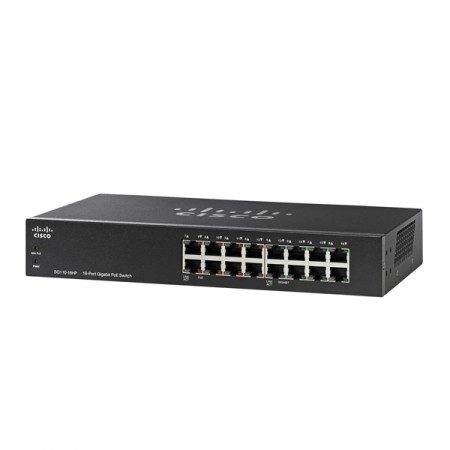 Cisco SG110-16HP Switch PoE 16-Port Gigabit Ethernet Unmanaged, Total Budget 64W, 32 Gbps Capacity, Metal Enclosure
