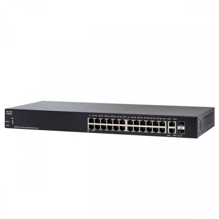 Cisco SG250-26 Switch 26-Port Gigabit Smart Managed, 2-Port Gigabit copper/SFP combo, 1-Port USB, Spanning Tree/Link Aggregation/VLAN Support
