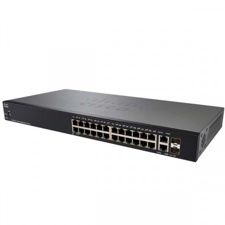Cisco SG250-26HP Switch PoE 26-Port Gigabit Smart Managed, 1-Port USB, Total Budget 100W, Spanning Tree/Link Aggregation/VLAN Support