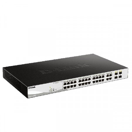 D-Link DGS-1210-28MP 28-Port Gigabit PoE/PoE+ Smart Managed Switch (24 x 10/100/1000Base-T) + 4 x Gigabit RJ45/SFP Combo ports Uplinks, 370W PoE Power Budget, Rack-mount Metal Case