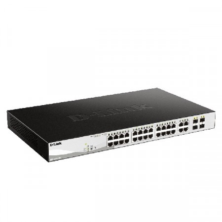 D-Link DGS-1210-28P 28-Port Gigabit PoE/PoE+ Smart Managed Switch (24 x 10/100/1000Base-T) + 4 x Gigabit RJ45/SFP Combo ports Uplinks, 193W PoE Power Budget, Rack-mount Metal Case