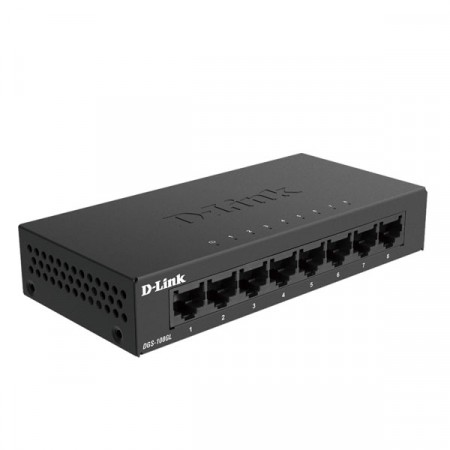 D-Link DGS-108GL 8-Port Gigabit 10/100/1000 Mbps RJ45 Unmanaged Desktop Switch, Metal Case