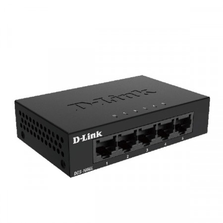 D-Link DGS-105GL 5-Port Gigabit 10/100/1000 Mbps RJ45 Unmanaged Desktop Switch, Metal Case