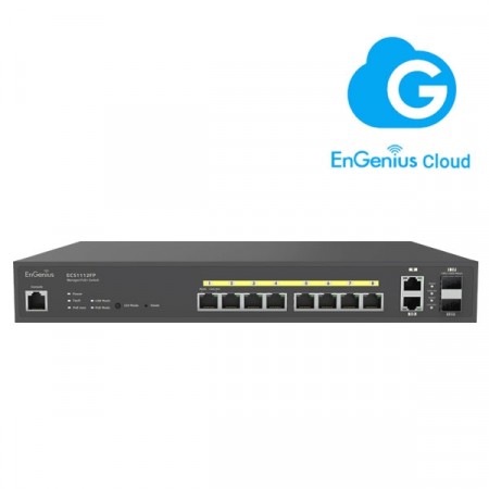 EnGenius ECS1112FP Cloud Managed 8-Port Gigabit 130W 802.3 at/af PoE+, Layer 2+ Switch with 4 Uplink Ports (2GbE + 2SFP)
