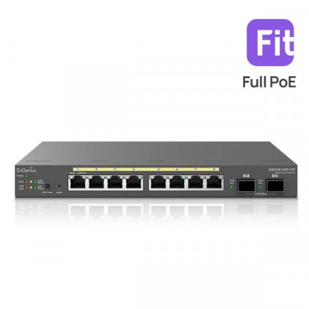 EnGenius EWS2910FP-Fit L2 Plus Cloud FitXpress 8-Port PoE/PoE+ (802.3af/at) Gigabit EnGenius FitController Network Management + 2-Port SFP, PoE Budget 110W, Desktop Switch