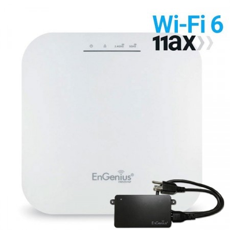 EnGenius EWS357AP-KIT 802.11ax WiFi 6 2x2 Managed Indoor WiFi Access Point, 1.8Gbps Dual-Band, With Gigabit PoE Adapter