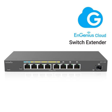 EnGenius EXT1109P 8-Port Cloud Manage 3x GE, 4x GE PoE (802.3 af/at), 1x GE PD Switch Extender with 1 SFP Port