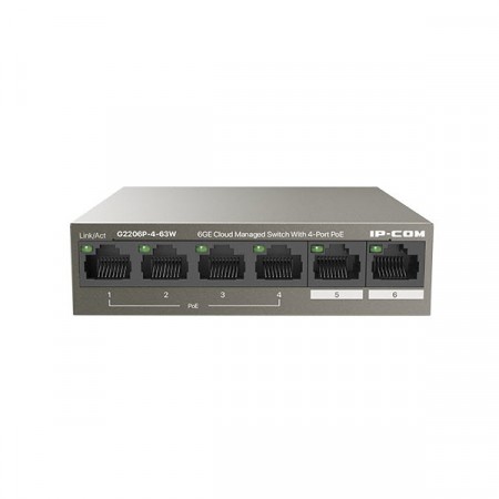 IP-COM G2206P-4-63W	Desktop Cloud Managed Switch 6GE With 4 Port Data and PoE, Power Budget 58w, ProFi Cloud Management