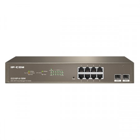 IP-COM G3310P-8-150W cloud management PoE switch 8GE PoE power output 30w/port, 2GE SPF port, ProFi cloud management 