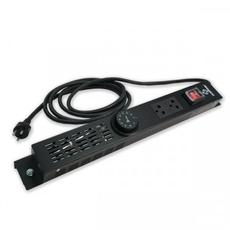 19" GERMANY G7-05112B Safety Shutter Outlet, Thermostat Panel, 2 Outlet Power, Electro Galvanize Steel, Black