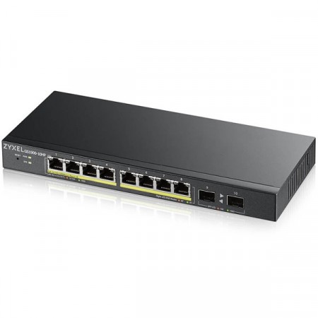 Zyxel GS1900-10HP 8-port GbE Smart Managed Desktop PoE Switch (77 Watt) with 2 GbE SFP ports รองรับ PoE มาตรฐาน 802.3at โดยจ่ายไฟต่อพอร์ตสูงสุดถึง 30W รองรับ การทำ VLAN, QoS, Link Aggregation, 802.1x, CPU defense engine และ DoS prevention