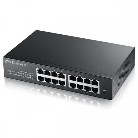 Zyxel GS1900-16 16-port GbE Smart Managed Desktop Switch รองรับ การทำ VLAN, QoS, Link Aggregation, 802.1x, CPU defense engine และ DoS prevention Rack-mount kit for installing 19" rack