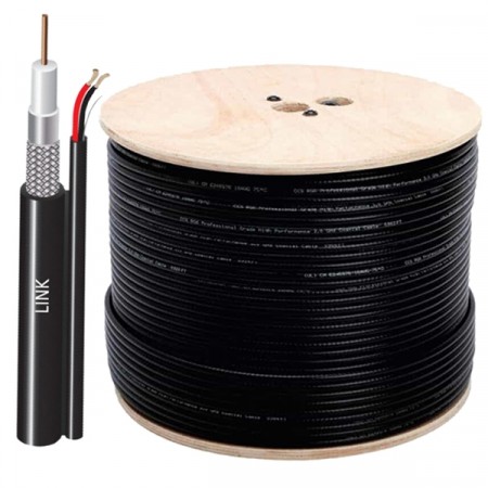 LINK CB-0109SW+ RG 6/U Cable Black Jacket w/Copper Power wire, 96% Shield STANDARD+ 500m./ Roll