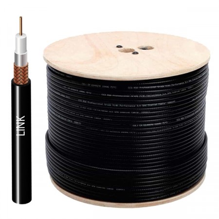 LINK CB-0108 RG 6/U Cable Black Jacket, 95% Shield MILITARY Grade 500m. / Reel in Box