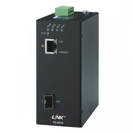LINK PS-0010 1 – Port Industrial FAST PoE Media Converter Switch (90W) 1 FE(PoE) + 1 SFP (FE), PoE Power Budget 30W