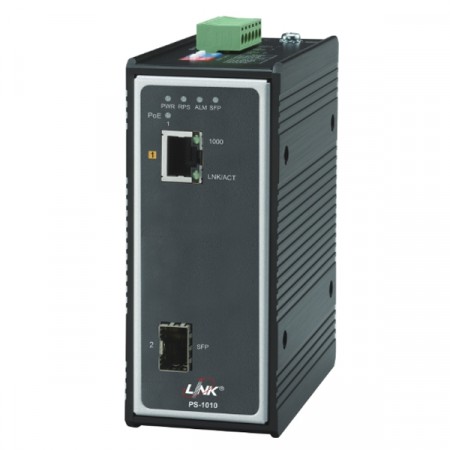 Link PS-1010 Industrial PoE+ Switch, 1-Port 10/100/1000Base-T PoE/PoE+ and 1-Port Gigabit SFP