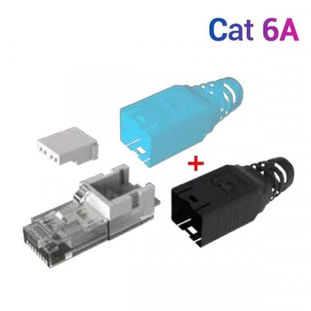 Link US-1070A CAT6A RJ45 Plug w/Boot Unshield, Field Terminate Aqua Blue / Black
