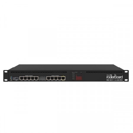 MikroTik RB3011UiAS-RM Router 10-Port Gigabit Ethernet, USB 3.0, LCD Status, PoE out on port 10, CPU 2x1.4GHz, RAM 1GB, RouterOS L5
