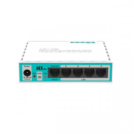 MikroTik RB750r2 (hEX lite) Router 5-Port 10/100Mbps, Small plastic case, CPU 850MHz, RAM 64MB RouterOS L4
