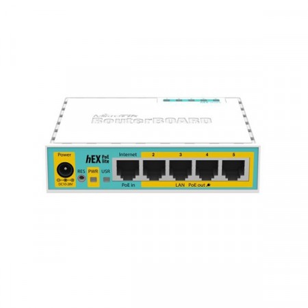 MikroTik RB750UPr2 (hEX PoE lite) Router 5-Port 10/100Mbps, Small plastic case, CPU 650MHz, RAM 64MB RouterOS L4
