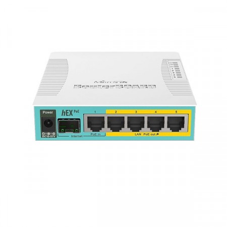 Mikrotik RB960PGS (hEX PoE)  Router 5-Port Gigabit Ethernet with 4-Port PoE output, 800MHz CPU, 128MB RAM, RouterOS L4