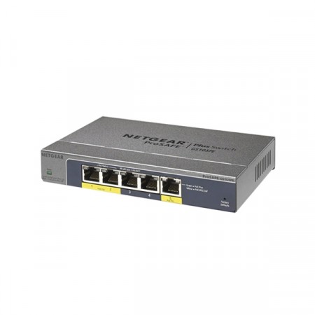 Netgear GS105PE 5-Port Gigabit PoE Managed Plus Switch, 2 x 802.af PoE pass-through