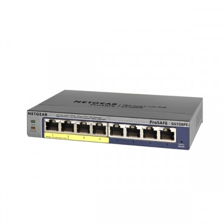 Netgear GS108PE 8-Port Gigabit PoE Smart Managed Plus Switch, with 4-Port PoE, PoE budget 53w