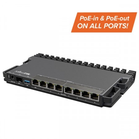 MikroTik RB5009UPr+S+IN 7-Port Gigabit Ethernet PoE+ Out 1-8 (802.3af/at) + 1-Port 2.5G Ethernet + 1-Port SFP+ 10G + 1 USB 3.0 type A, Load Balancing + Hotspot Server + VPN Support, Rackmount kit K-79 Support (Not included)