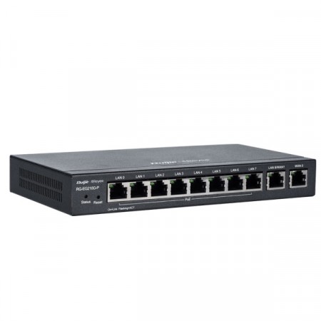 Reyee RG-EG210G-P Cloud Managed Router Multi-WAN Load Balancing Support , 10 Gigabit Ethernet  Ports (WAN/LAN), 8 PoE/PoE+ ports 70W PoE Power budget, Throughput 1Gbps, Free Cloud Management