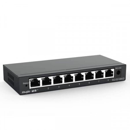 Reyee RG-ES108GD 8-Port Gigabit 10/100/1000 Mbps RJ45 Unmanaged Desktop Switch, Steel Case
