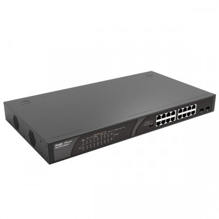 Reyee RG-ES118GS-P 16-Port 100Mbps + 2 x SFP Gigabit Uplink, 16 of the ports support PoE/PoE+, Power Budget 247W, Unmanaged Switch, Rack‑mount