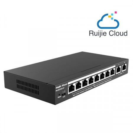 Reyee RG-ES210GC-LP 10-Port Gigabit Smart Cloud Mananged PoE Switch, including  8 PoE/POE+ Ports, 70W PoE Power Budget, Desktop Steel Case