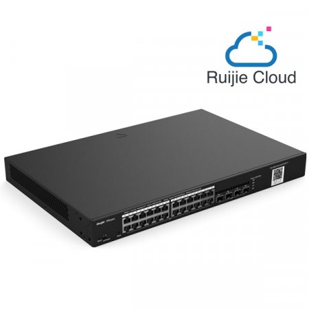 Reyee RG-NBS3100-24GT4SFP-P 24-Port Gigabit L2  Cloud Managed POE Switch, 24 POE/POE+ Ports, + 4 SFP Gigabit Slots, 370W PoE Power Budget, Rack-mountable Steel Case