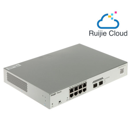 Reyee RG-NBS3100-8GT2SFP-P-V2 8-Port Gigabit L2 Cloud Managed POE Switch, 8 POE/POE+ Ports, +2 SFP Gigabit Slots, 125W PoE Power Budget, Desktop Steel Case