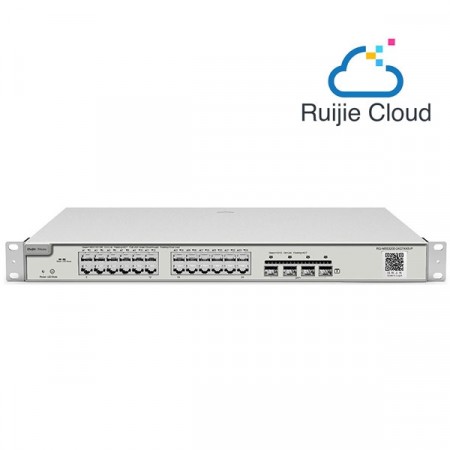 Reyee RG-NBS3200-24GT4XS-P 24-Port L2 Cloud Managed POE 10G Switch, 24 POE/POE+ Ports, 4 x 10G SFP+ Slots, 370W PoE Power Budget, Rack-mountable Steel Case