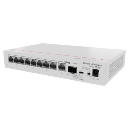 Huawei S110-8P2ST 8 Port Gigabit Unmanaged POE Desktop Switch 1 Uplink 1 SFP Port Fanless AC Power Adapter Included