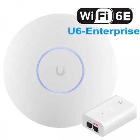 Ubiquiti U6 Enterprise + U-PoE+ WiFi 6E Access Point with 10 spatial streams and 6 GHz (2.4/5/6 GHz bands), 4x4 MU-MIMO, Support 10.2 Gbps, 2.5GbE RJ45 Port, PoE+, 48V 0.5A PoE adapter Support