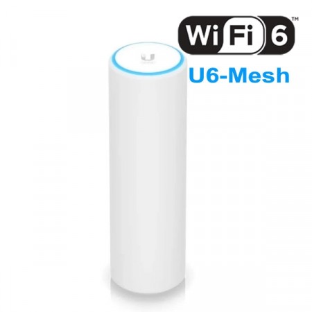 UBiQUiTi U6-Mesh (UniFi 6 Mesh) Indoor/Outdoor, WiFi 6 (AX) 5.3 Gbps with its 5 GHz (4x4 MU-MIMO and OFDMA) 4.8 Gbps, 2.4 GHz (2x2 MIMO) 573.5 Mbps., 802.3af PoE, 48V-0.32A PoE adapter (included)